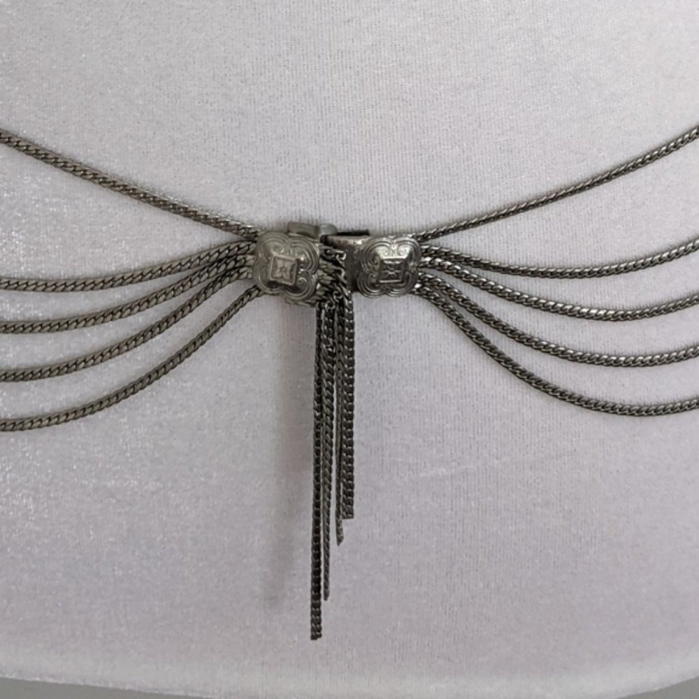 Christian Dior Belt Multi Strand Silver Chain Hip Belt Conchos Vintage - Picture 12 of 13